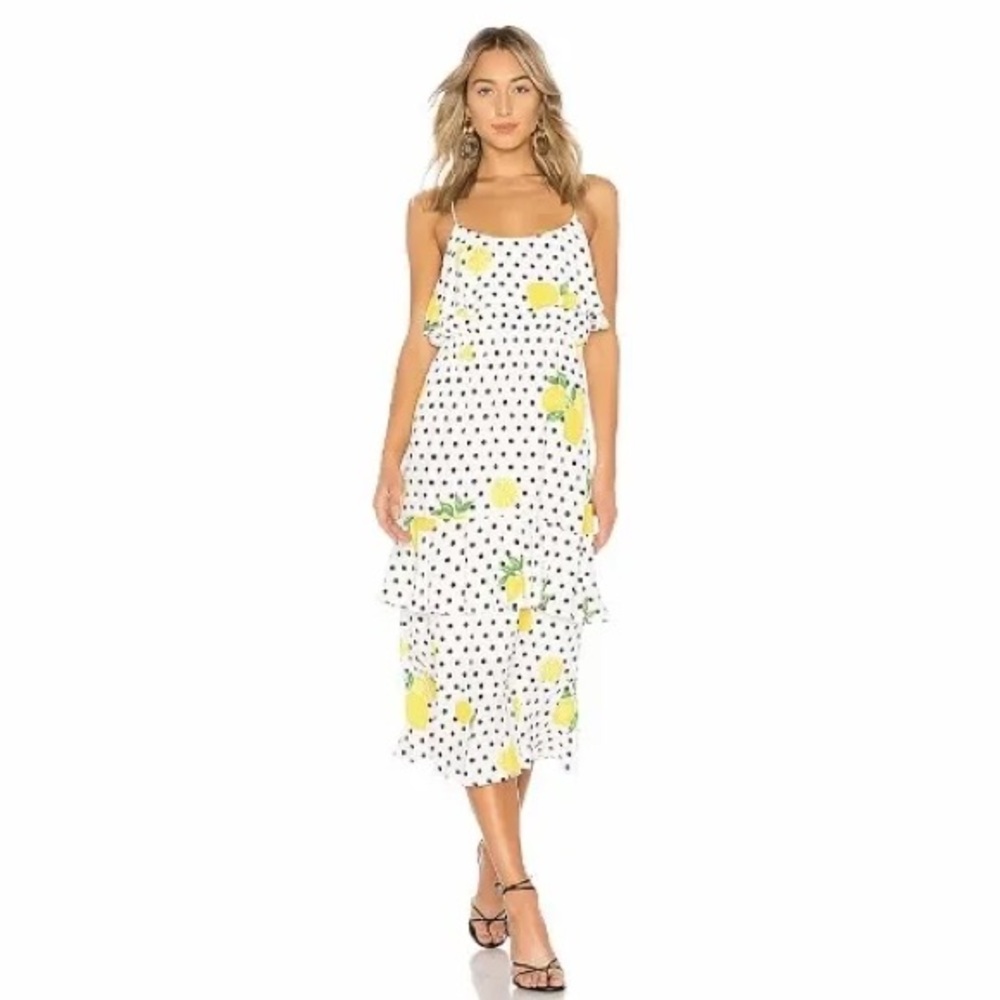 Lovers and Friends Theo Midi Dress in Lemon Polka Dot amalfi italian Sicilian